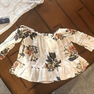 White ruffle off the shoulder floral top